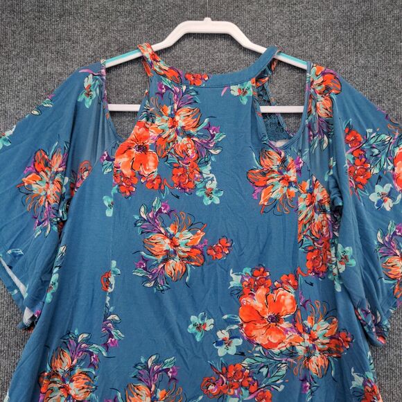 Torrid Women's Super Soft Knits A-Line Floral Dress Blue Size 00 Cold Shoulder - Picture 3 of 13